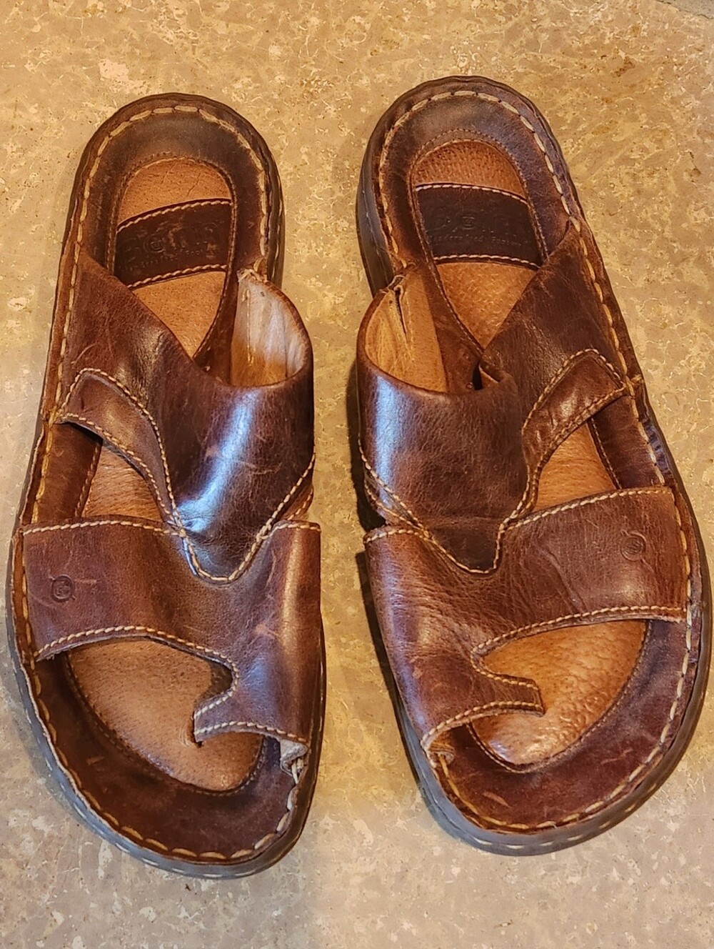 Born Women's Brown Leather Slide Sandals - Size 8 - Picture 2 of 5